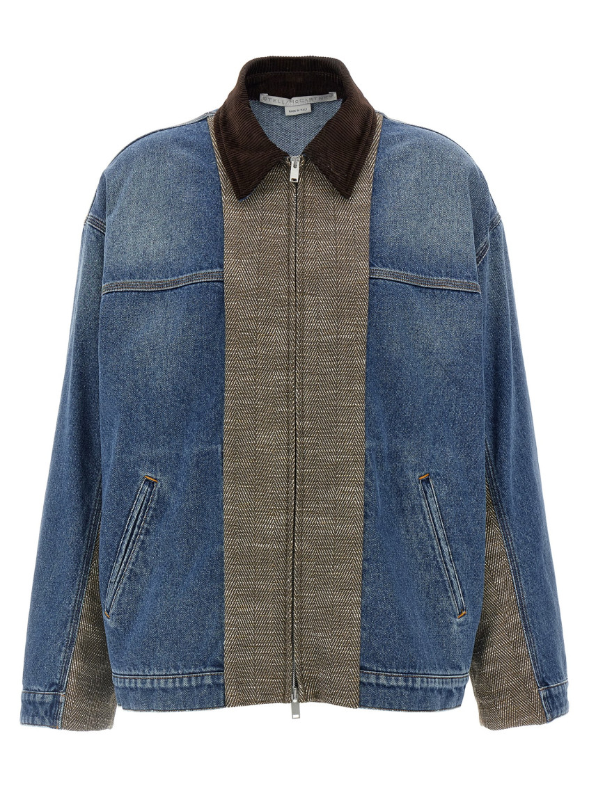 Stella Mccartney Oversized Tweed-paneled Denim Jacket In Blue