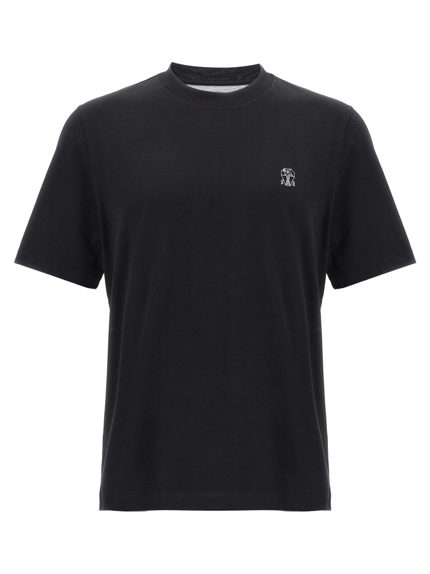 Brunello Cucinelli Cotton Jersey Crew Neck T-shirt With Logo In Black