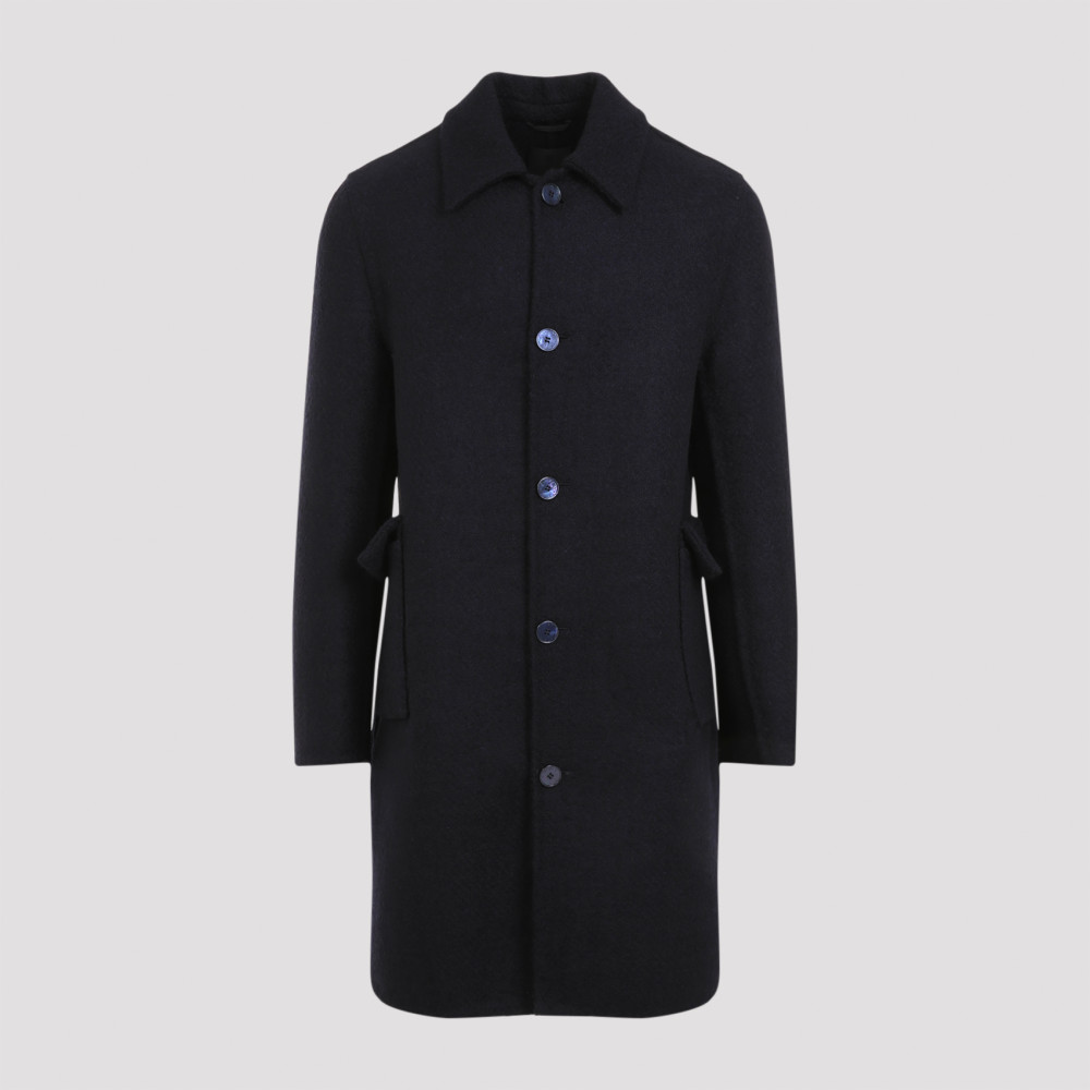 Givenchy Tailored Wool Blend Coat In Navy Blue