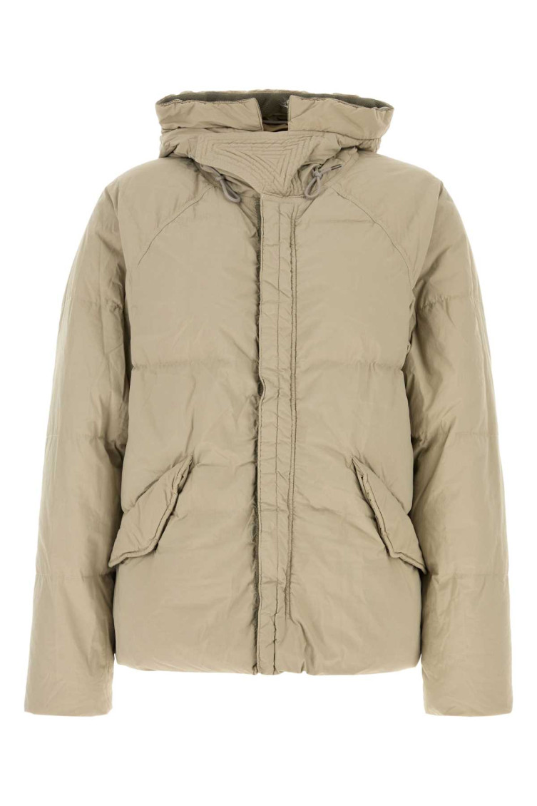 Ten C Hooded Nylon Artico Down Jacket With Drawstrings In Beige