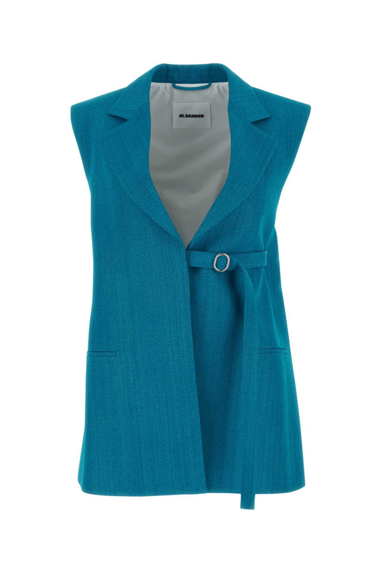 Jil Sander Viscose Blend Vest With Collar And Front Pockets In Green