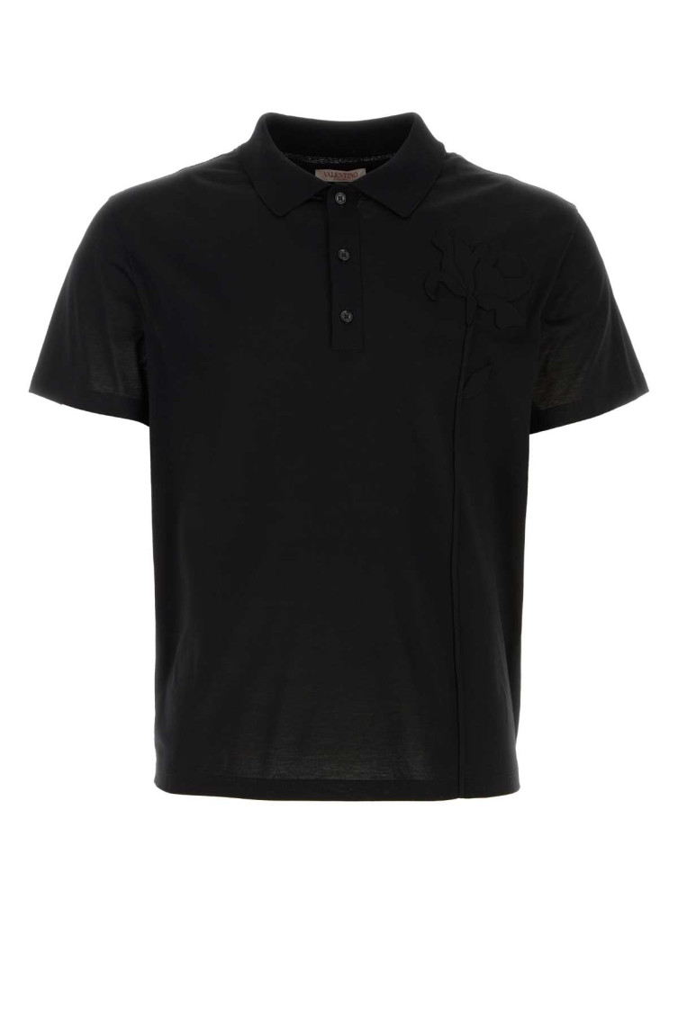 Shop Valentino Black Piquet Polo