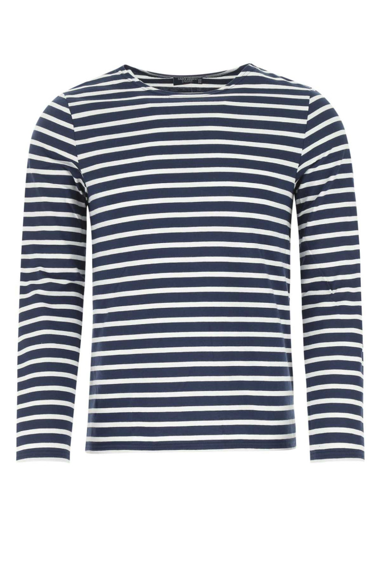 Saint James Striped Embroidered Cotton T-shirt In Blue