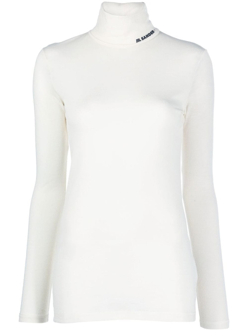 Jil Sander High-neck Long Sleeve Top With Logo Detail In White