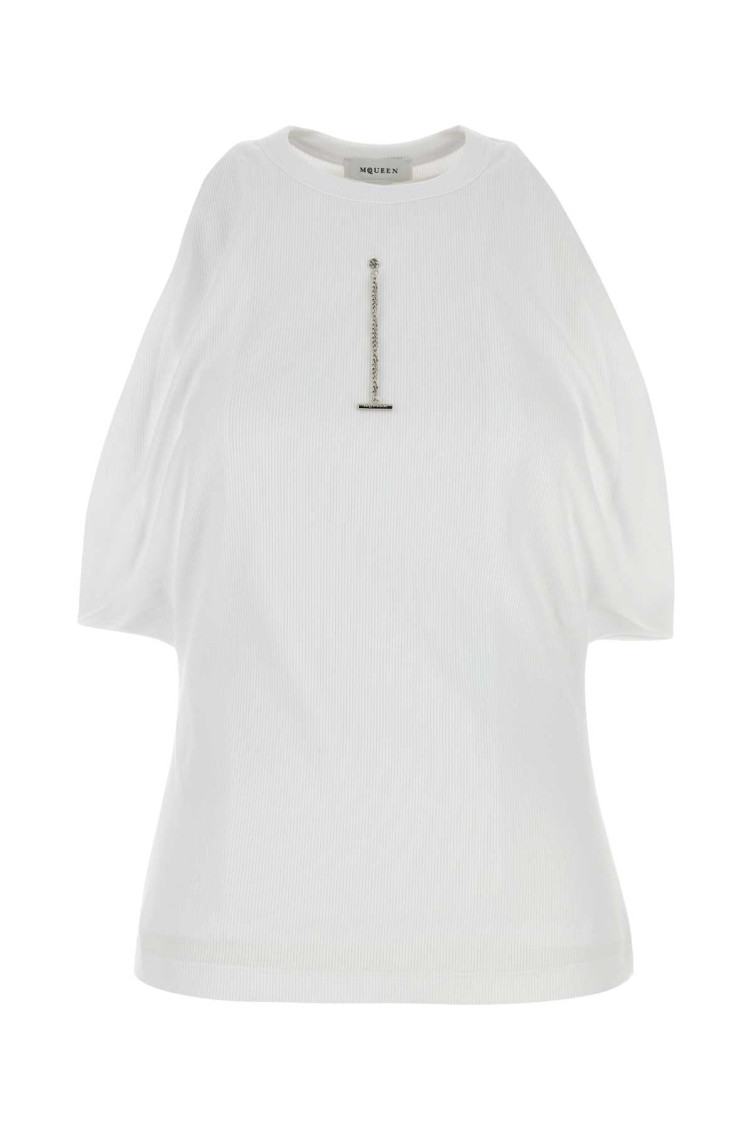 Alexander Mcqueen Ribbed Tank Top With Chain Closure In White