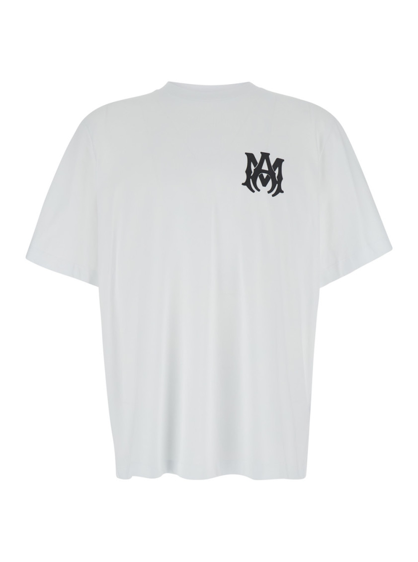 Amiri White Crewneck T-shirt With Logo Print On The Front And Logo Lettering On The Rear In Cotton Man In White