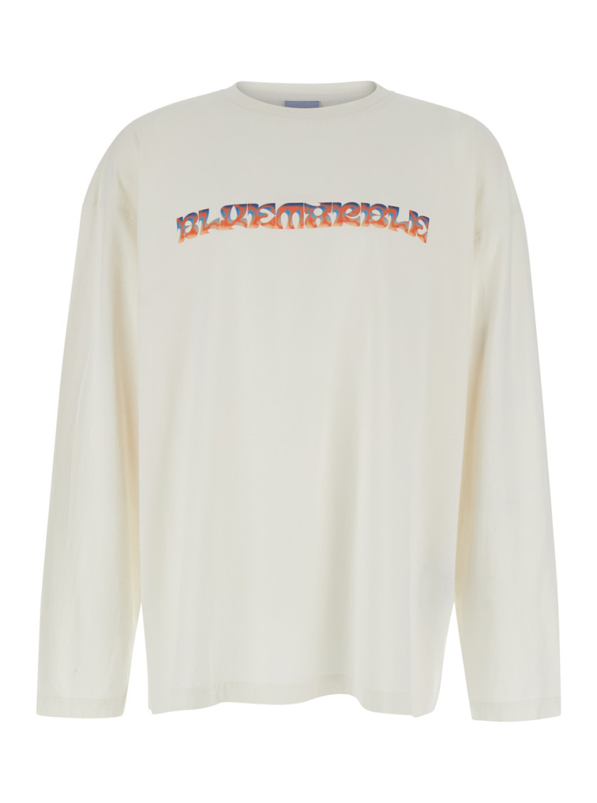 Bluemarble White Sweater With Maxi Print In Cotton Man In White