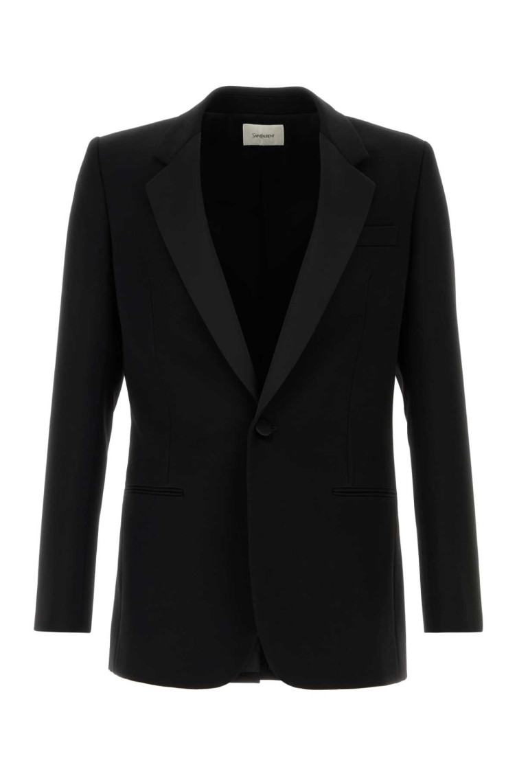 Saint Laurent Wool Blazer With Back Vent And Front Pockets In Black