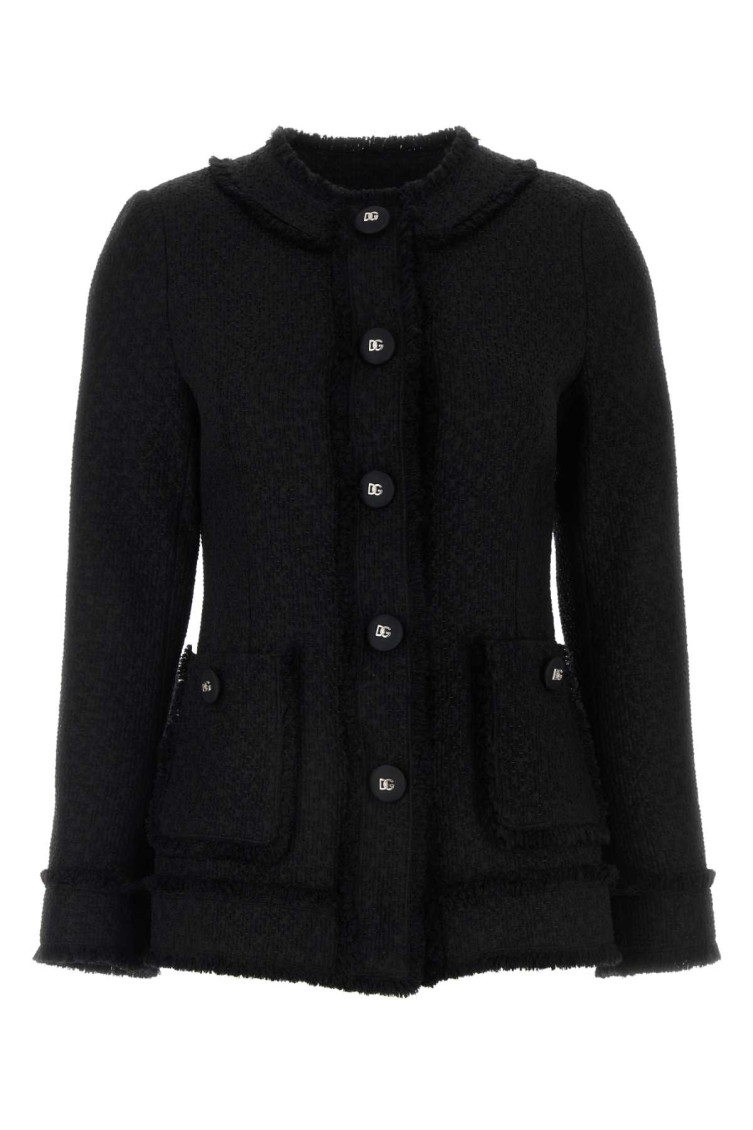 DOLCE & GABBANA BLACK LOGO-ENGRAVED BUTTONED JACKET