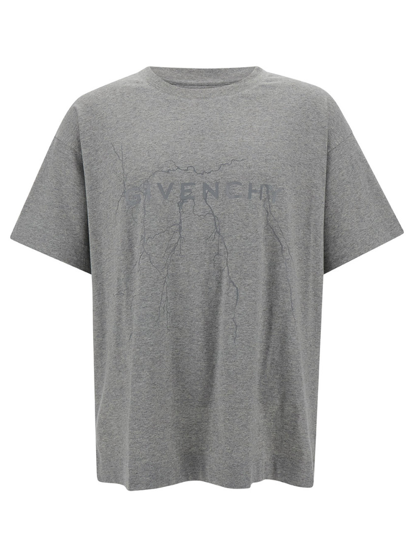 Givenchy Grey T-shirt With Logo Print And Lighting Motif In Cotton Man In Grey