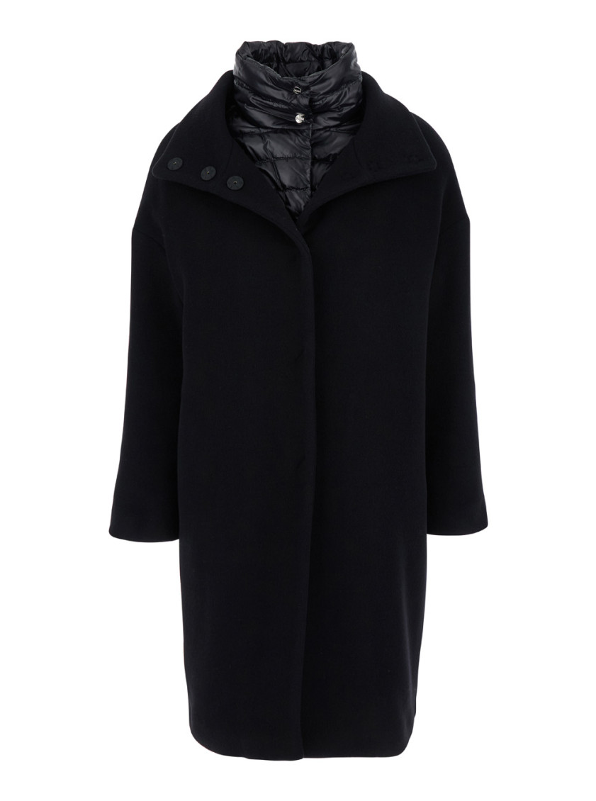 Herno Black Padded Single-breasted Coat In Mixed Of Tech Materials Woman In Black