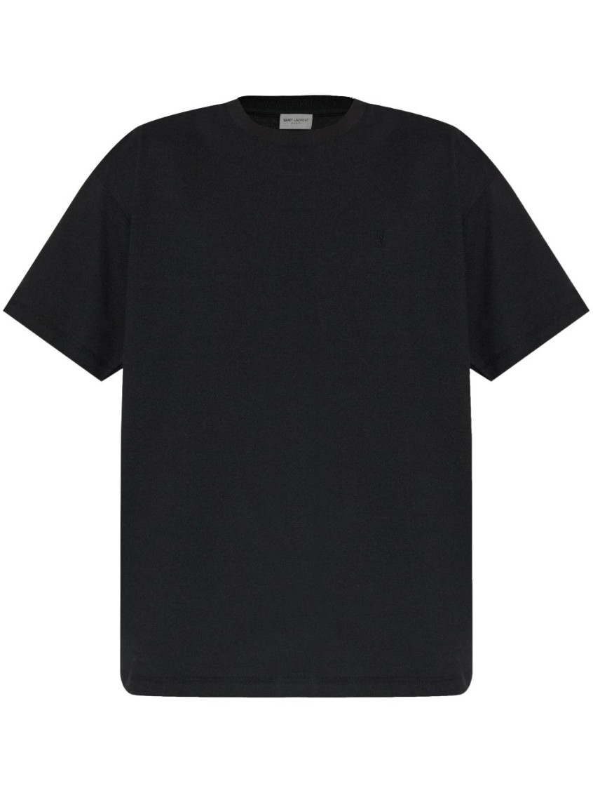 Saint Laurent Men's Piquet Cotton Polo Shirt In Black