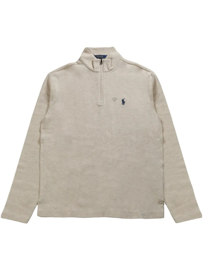 Ralph Lauren Grey Quarter-zip Logo Sweatshirt In Gold