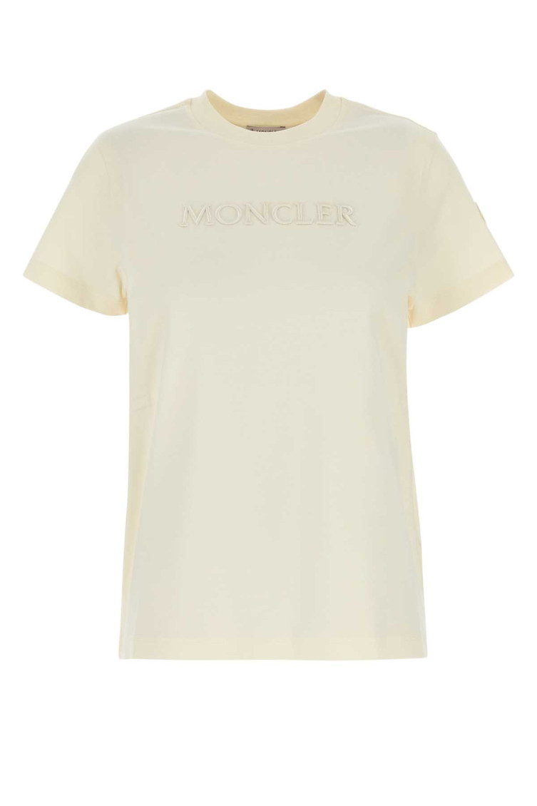 Moncler White Cotton Embroidered Logo T-shirt In White