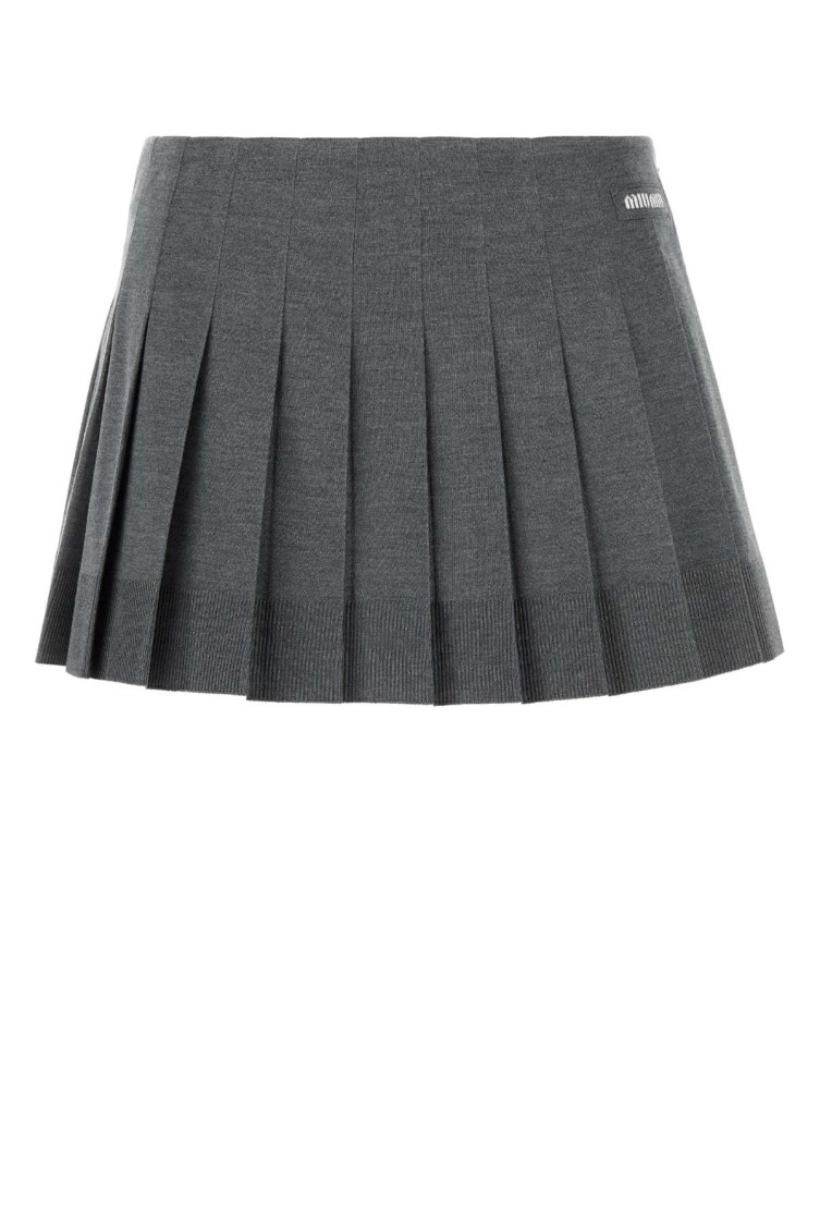 MIU MIU GREY SILK BLEND MINI SKIRT