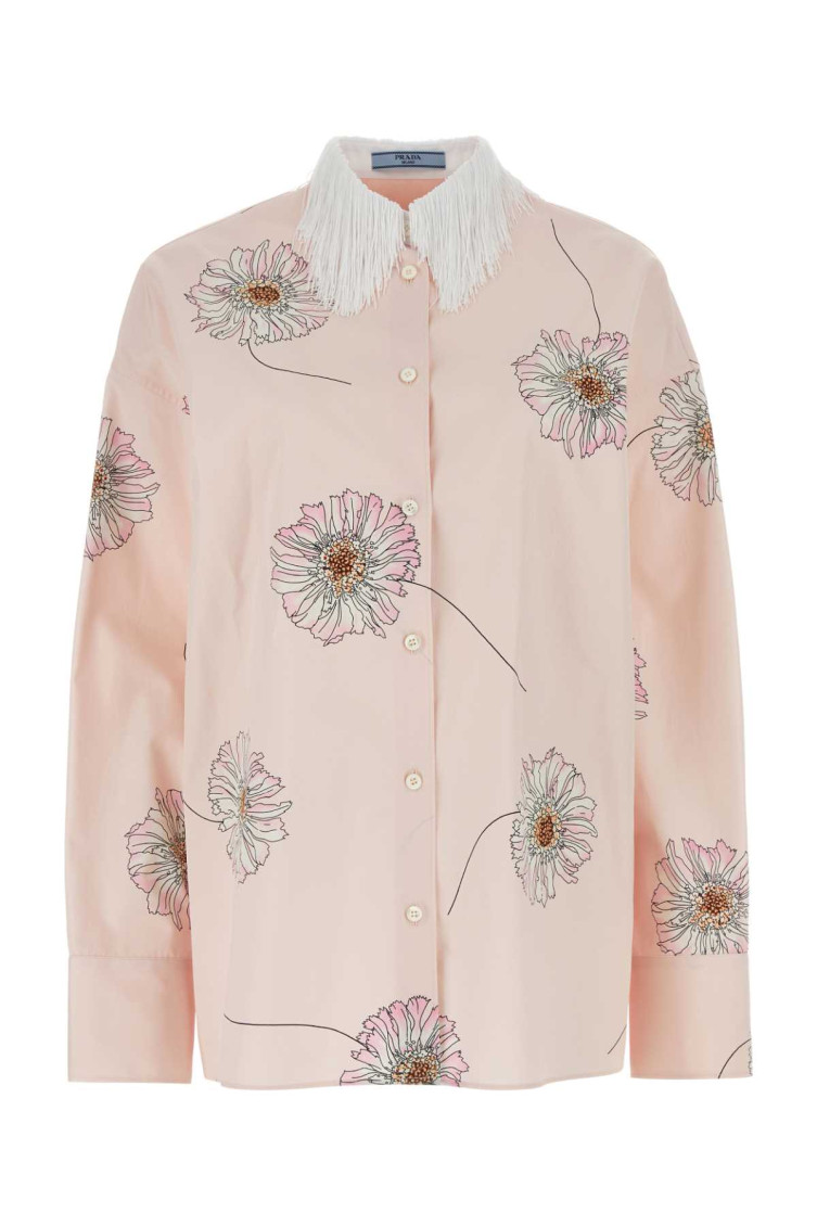 Prada Printed Poplin Oversize Shirt In Pink