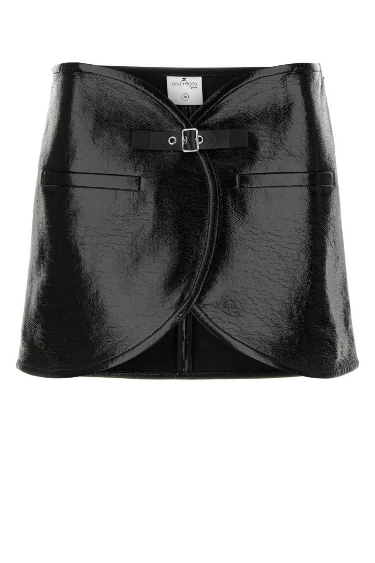 Courrèges Ellipse Laminated Miniskirt In Black