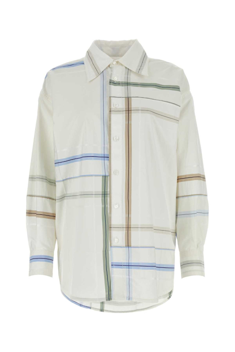 Bottega Veneta Womens White Blue Green Tau Checked Dropped-shoulder Relaxed-fit Cotton Shirt In White