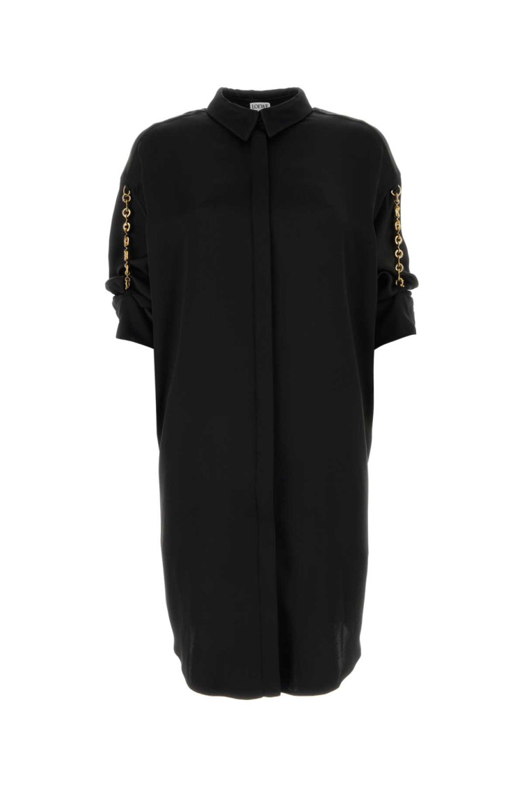 Loewe Abito Chemisier In Raso Nero Donna In Black
