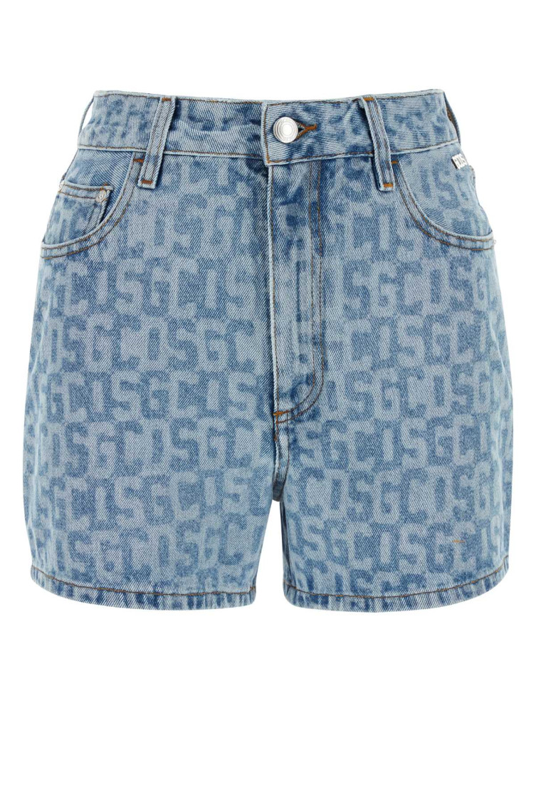 Gcds Blue Printed Denim Shorts In Blue