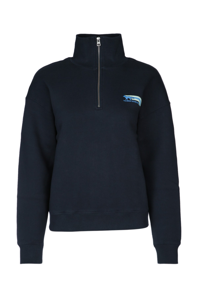 Maison Kitsuné Navy Blue High Neck Sweatshirt In Navy Blue