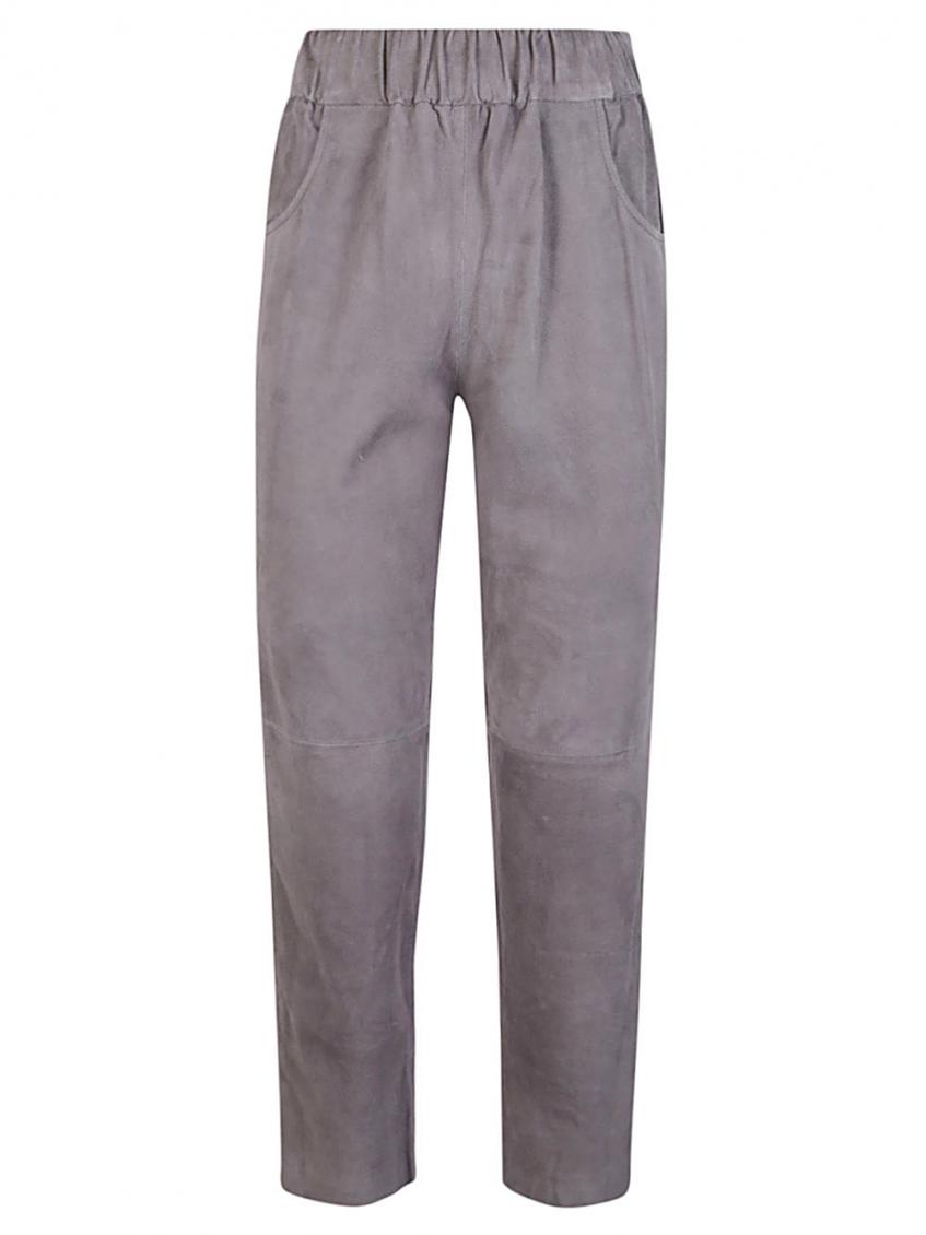 Via Masini 80 Elastic Waist Suede Trousers In Light Grey