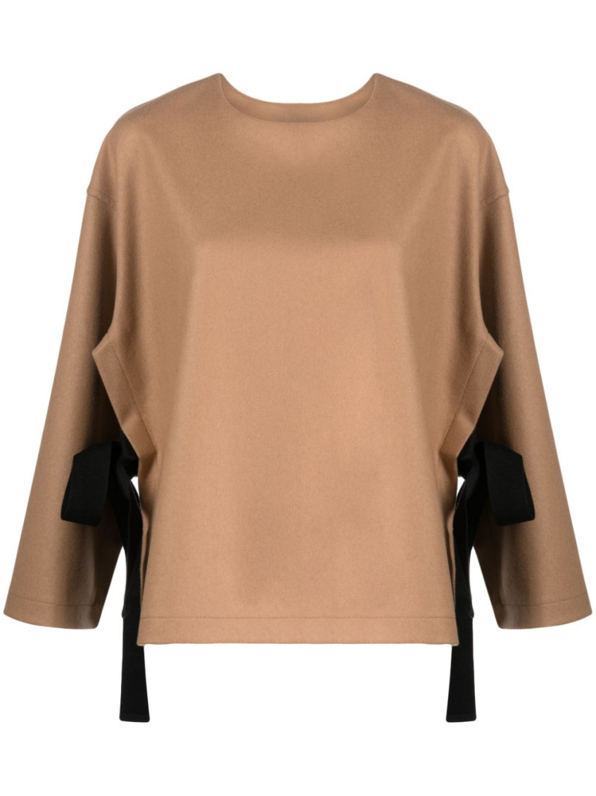 Erika Cavallini Semi-couture Brown Nara Wool Blend Blouse In Brown