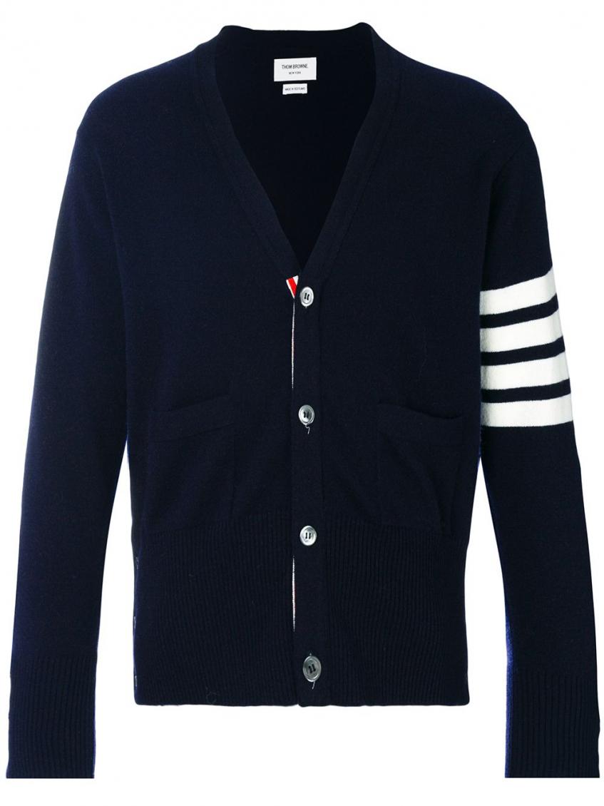 Thom Browne Merino Wool 4-bar Cardigan In Navy Blue