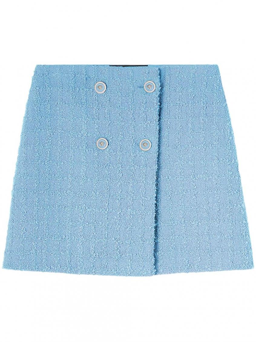 Versace Tweed High-waist Skirt In Light Blue