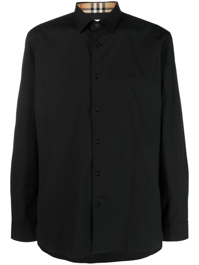 Burberry Sherfield Equestrian Knight Stretch Cotton Poplin Button-up Shirt In Black