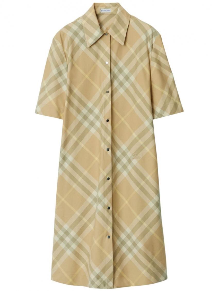 Burberry Signature Check Button-front Shirtdress In Beige