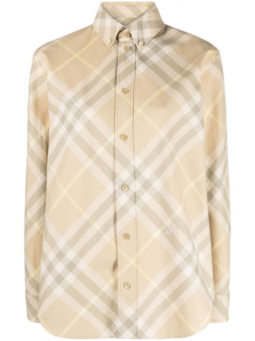 Burberry Button Down Shirt With Check Pattern In Beige