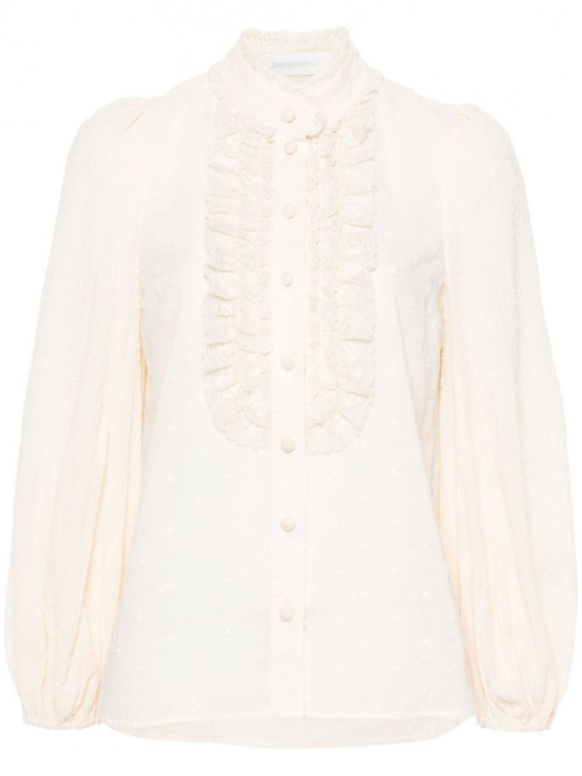 Zimmermann Women Off White Ruffled Blouse, L Luxury Tops For Women Darveys In Neutral
