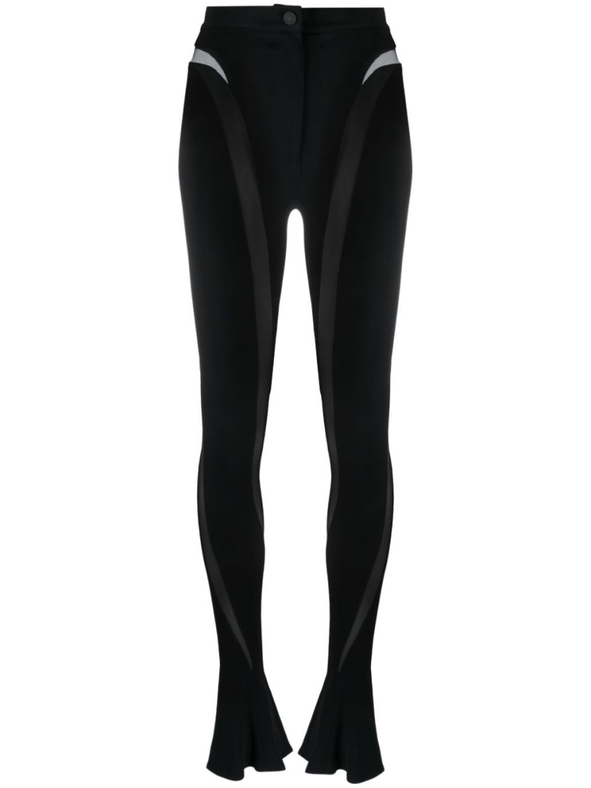 Shop Mugler Black Sheer Panels Leggings