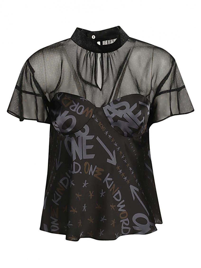 Sacai Black Graffiti Print Top In Black