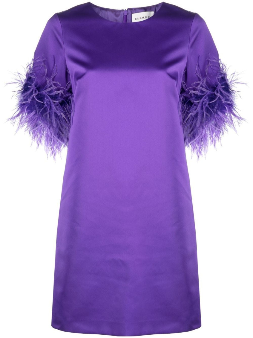Shop P.a.r.o.s.h Purple Feathered Mini Dress