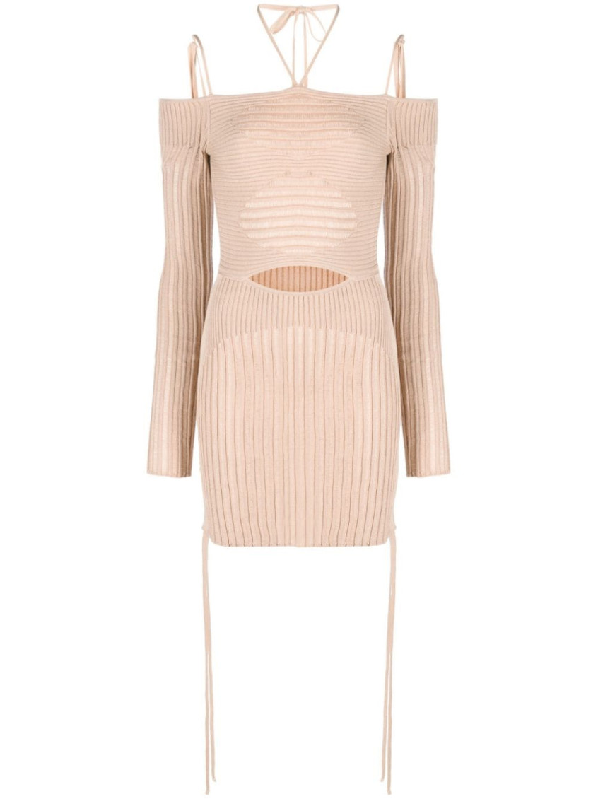 Andreädamo Andreādamo Knit Ribbed Mini Dress In Beige