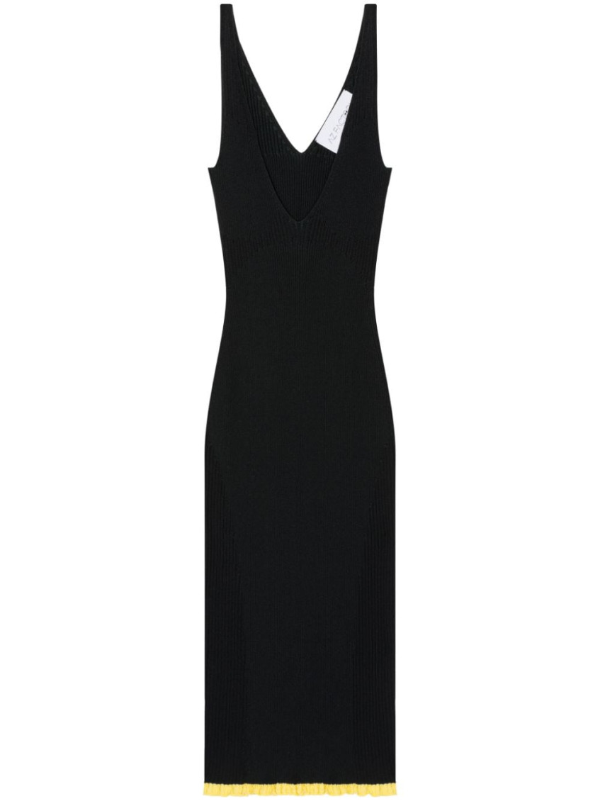 Az Factory X Ester Manas V-neck Ribbed Midi Dress In Black