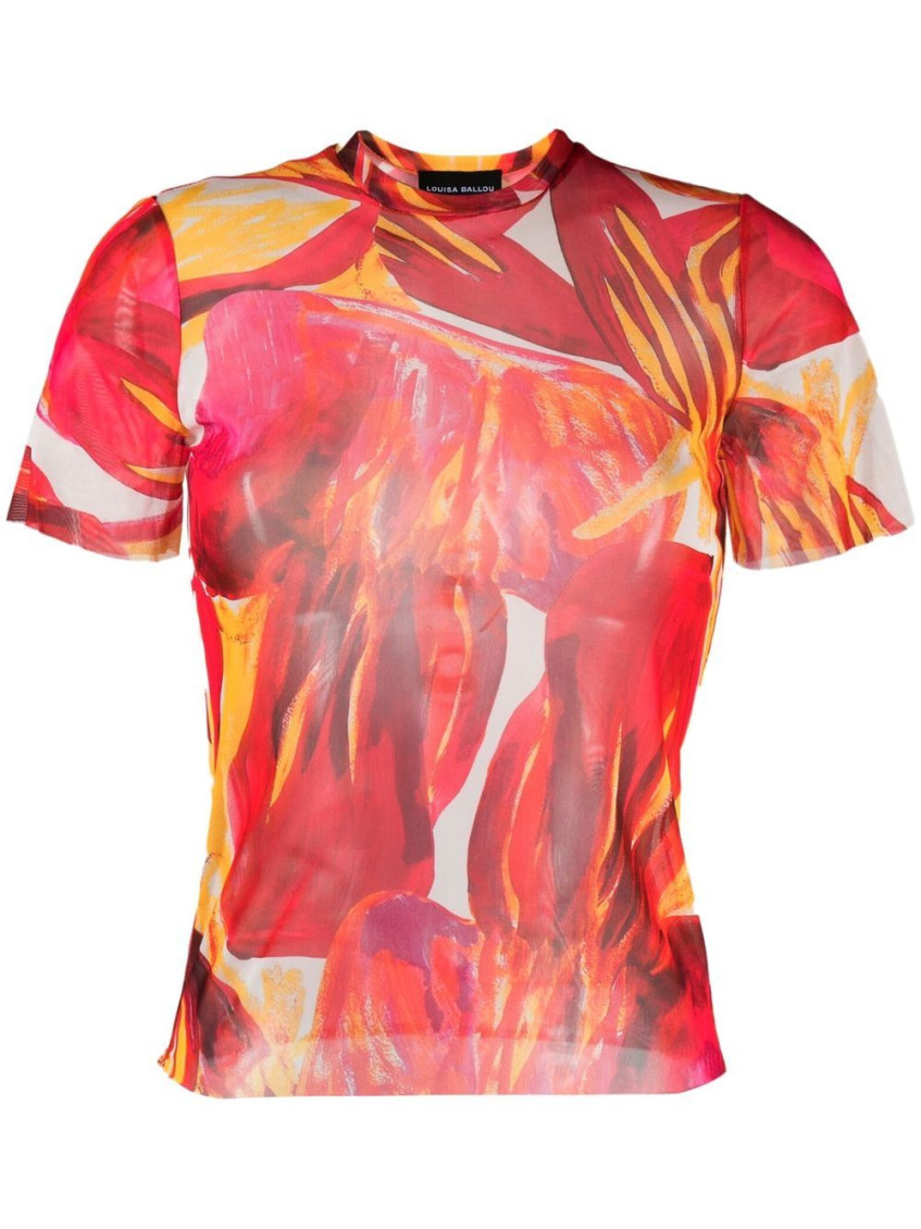 Shop Louisa Ballou Red Printed Cropped T-shirt