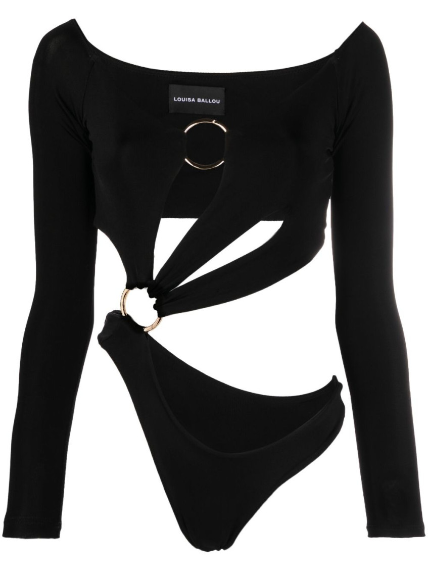Shop Louisa Ballou Black Long Sleeve Cut-out Bodysuit