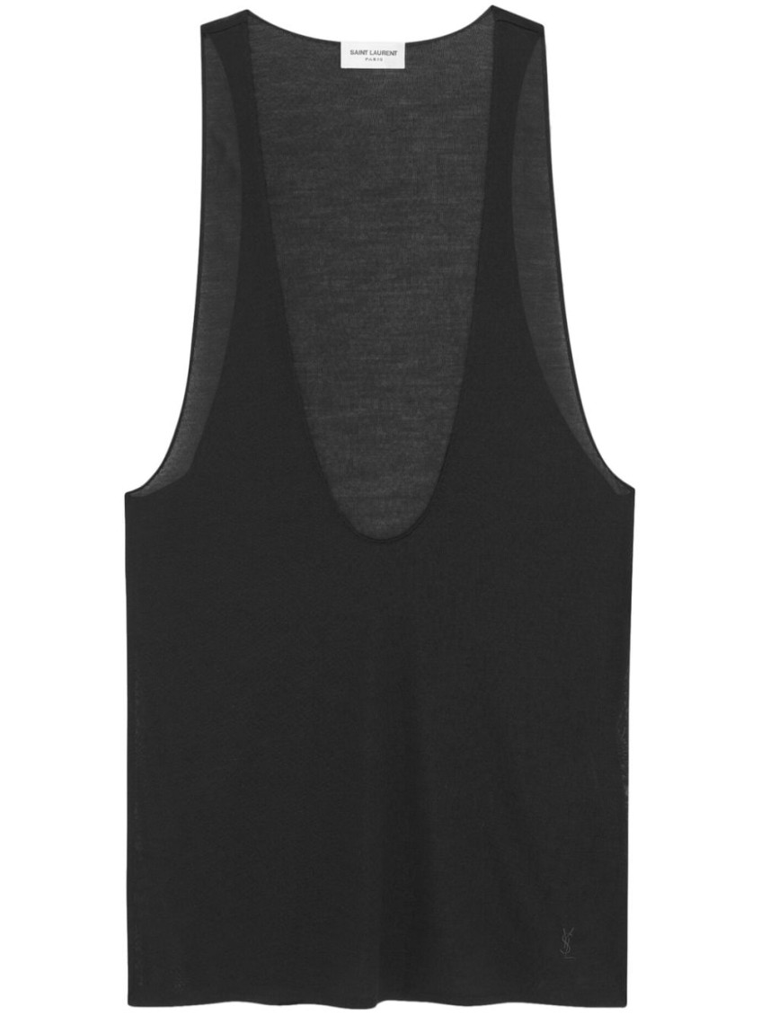 Saint Laurent Cassandre Tank Top In Silk Jersey In Black
