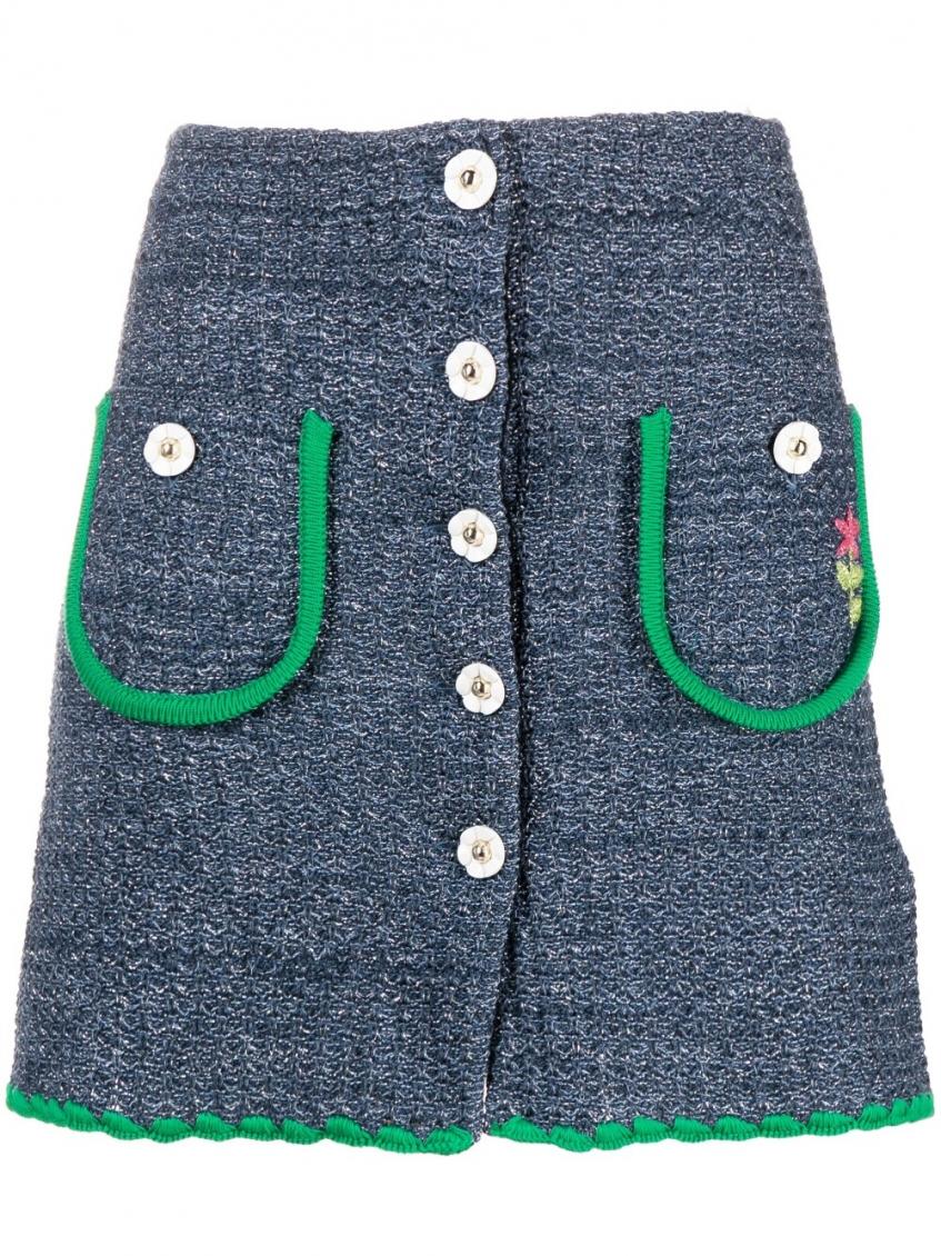 Cormio Chiara Flower-buttons Mini Skirt In Blue