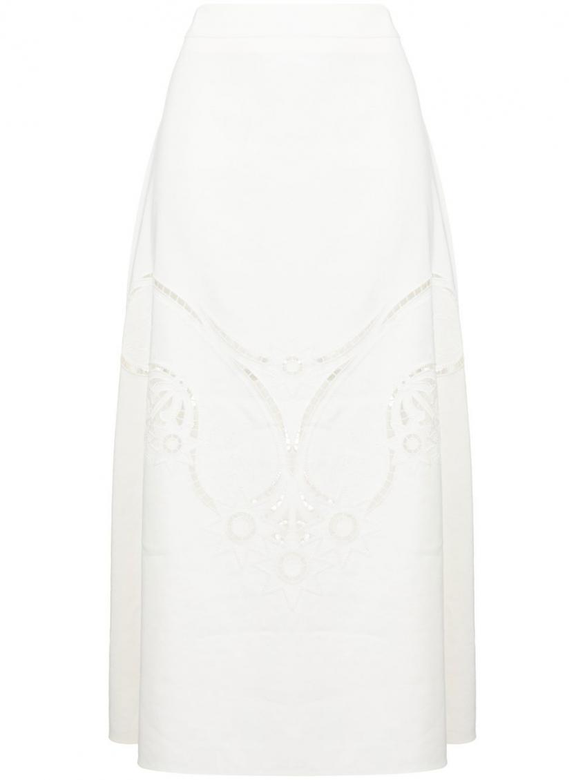 Chloé Embroidered A-line Skirt Mid-length Silhouette In White