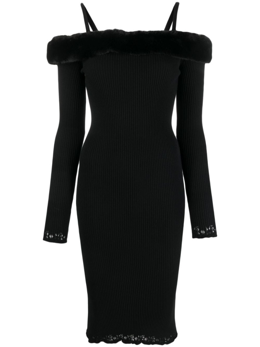 Blumarine Black Viscose Stretch Off Shoulder Dress In Black