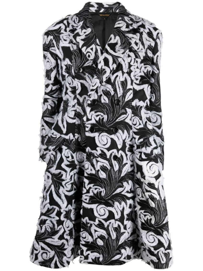 COMME DES GARÇONS BLACK DOUBLE-BREASTED DAMASK COAT
