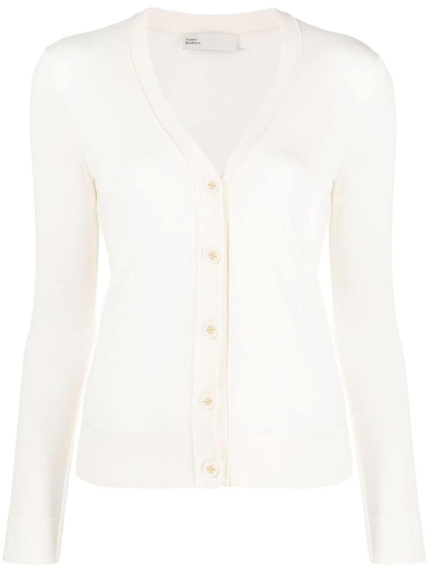 Tory Burch White Wool And Silk Blend Cardigan In White