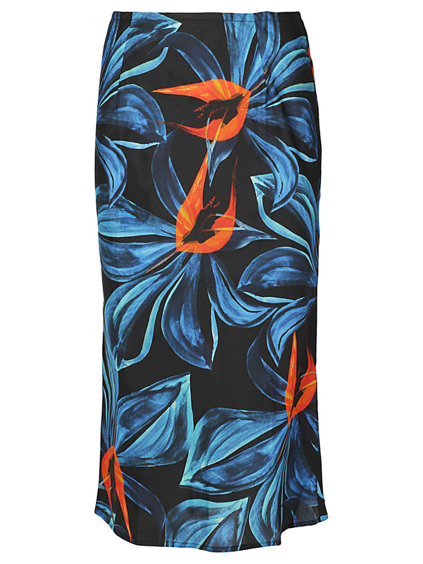 LOUISA BALLOU BLUE PRINTED COTTON MIDI SKIRT