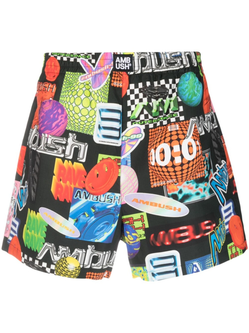 Ambush Graphic-print Elasticated-waistband Shorts In Multicolor