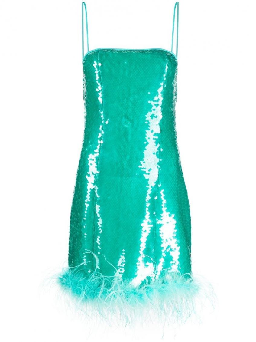 Giuseppe Di Morabito Feather-trimmed Sequin Embellished Sleeveless Dress In Aqua