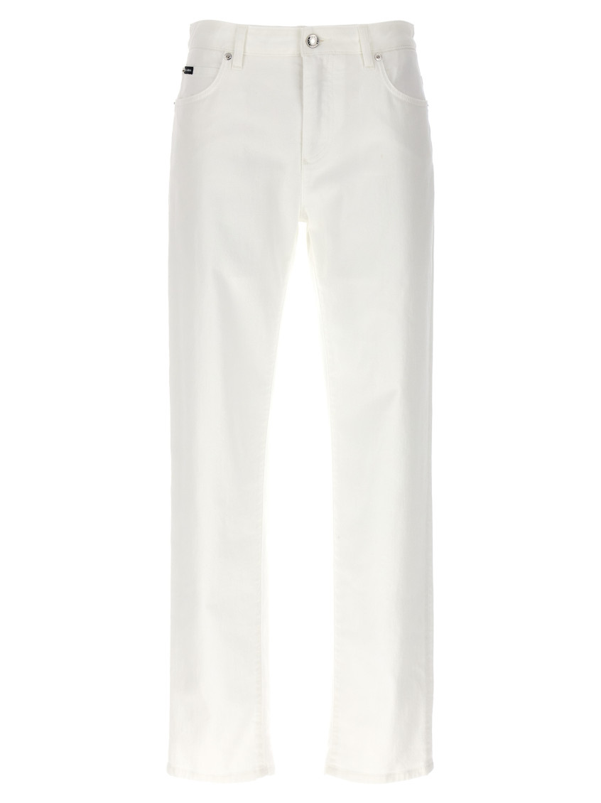 Dolce & Gabbana Denim Trousers With Logo Detail And Pockets In White